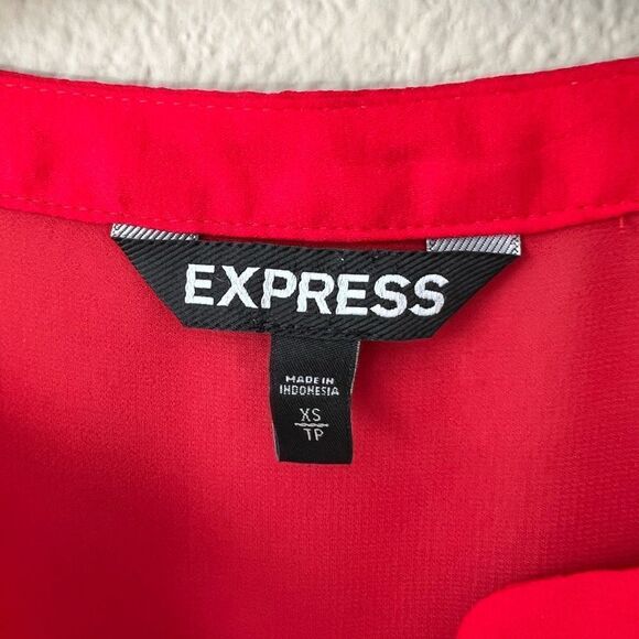 Express Bold Red Half Button Up Chiffon Blouse - Picture 5 of 6
